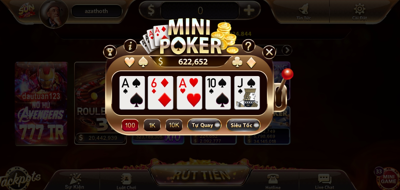 Tổng quát luật cược game Mini Poker ở Sun20